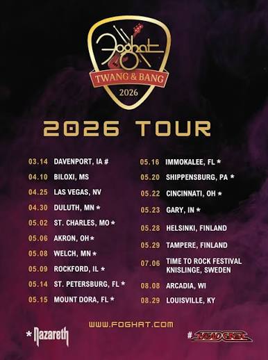 Foghat 2026–2027 concert poster